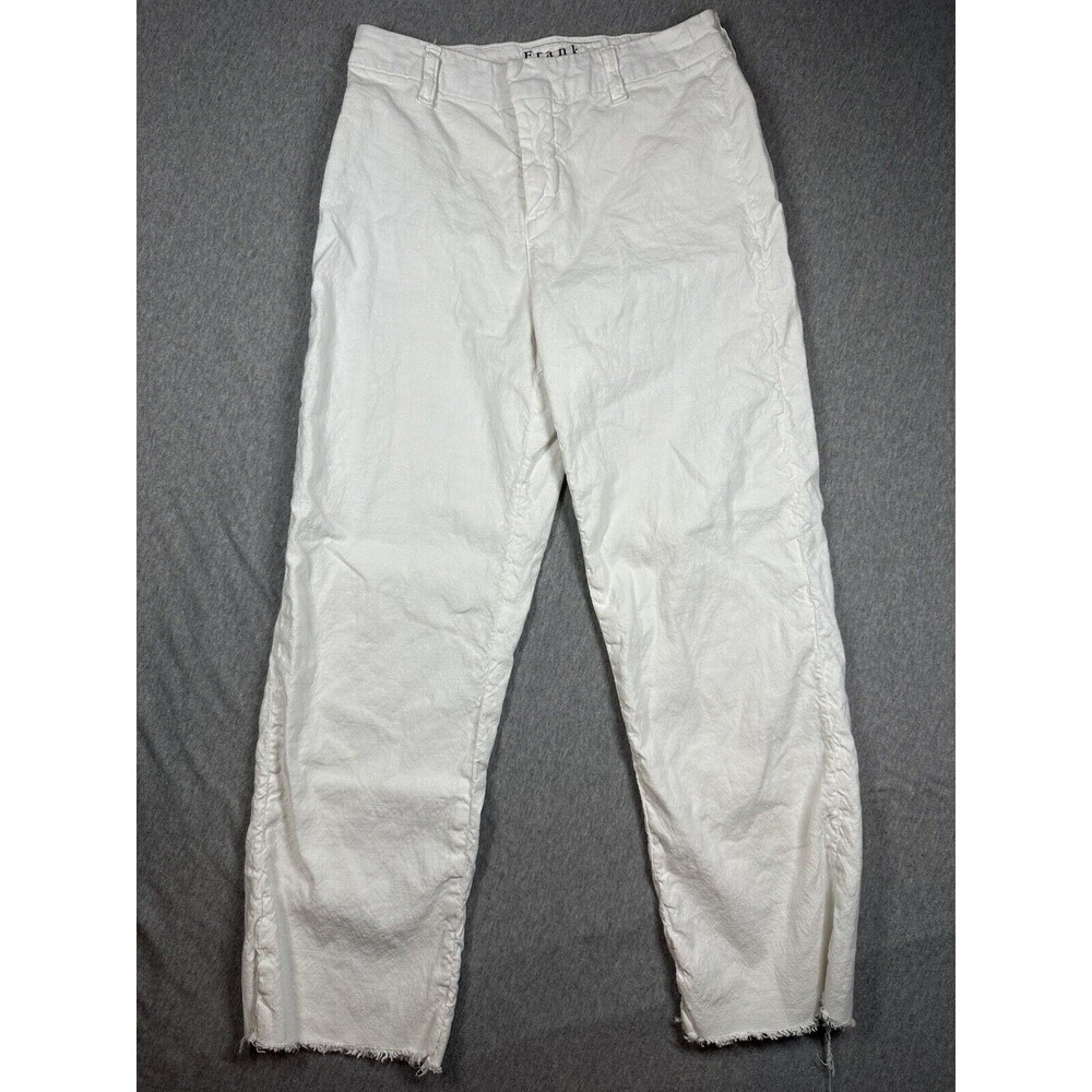 Frank & Eileen Kinsale White Pants‎ Size 0, RAW HEM Flax Linen Cotton